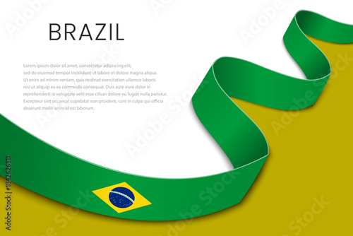 Brazil Ribbon Flag banner– Green and Yellow Waving National background Design
