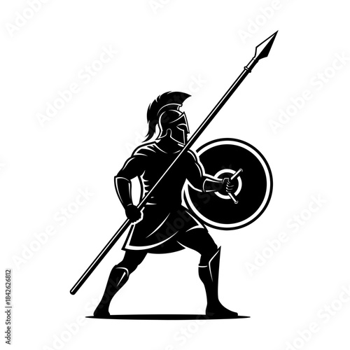 Ancient Spartan Warrior Silhouette – Greek Hoplite Spear Shield Vector