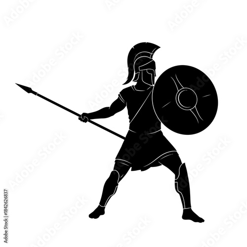 Ancient Spartan Warrior Silhouette – Greek Hoplite Spear Shield Vector
