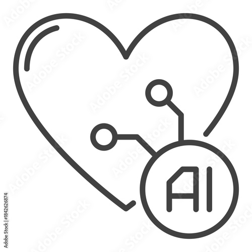 AI sign with Heart vector Artificial Intelligence thin line icon or symbol