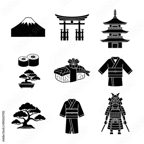 Forest Nature Silhouette Icon Set – Leaves Nuts Trees Animals Vector Collection