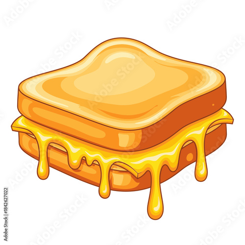 Melting Cheese Toast Illustration – Gooey Sandwich Food Vector Icon