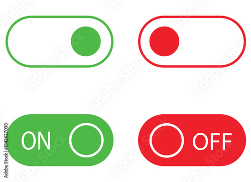 Toggle switch icon set. On and off buttons in various styles for user interface , Vector illustration.