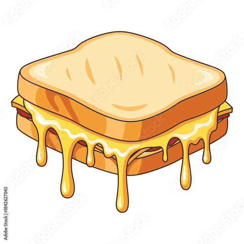 Melting Cheese Toast Illustration – Gooey Sandwich Food Vector Icon