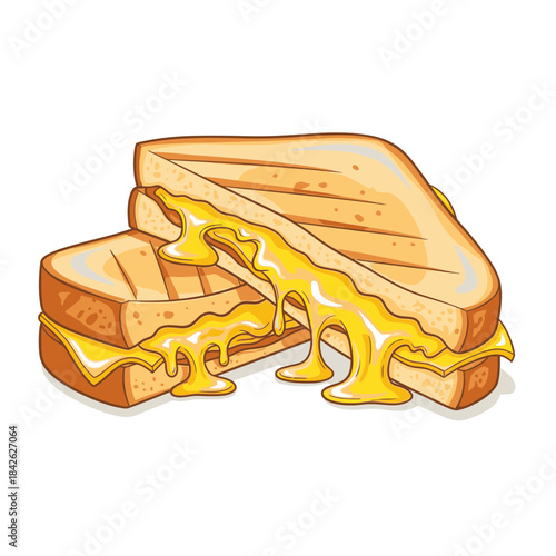 Melting Cheese Toast Illustration – Gooey Sandwich Food Vector Icon