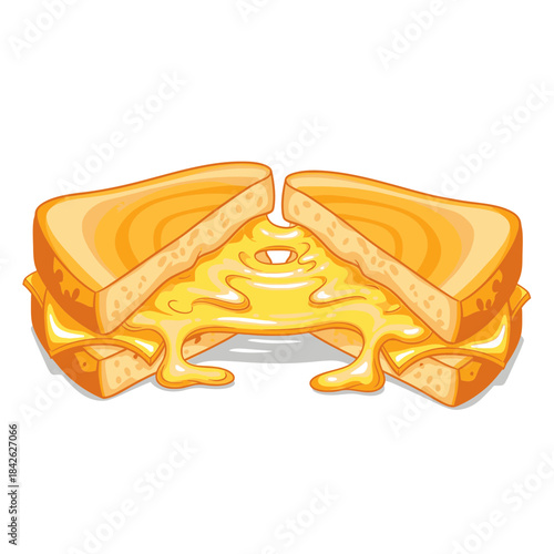 Melting Cheese Toast Illustration – Gooey Sandwich Food Vector Icon