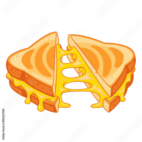 Melting Cheese Toast Illustration – Gooey Sandwich Food Vector Icon