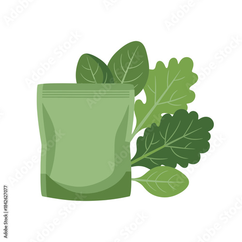 Green Tea Package Illustration – Herbal Drink Leaf Food Vector Icon