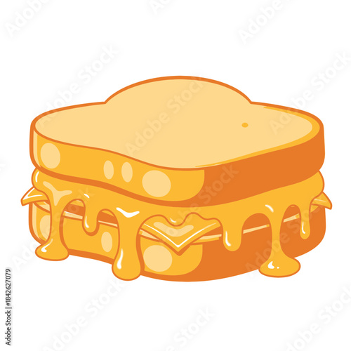 Melting Cheese Toast Illustration – Gooey Sandwich Food Vector Icon