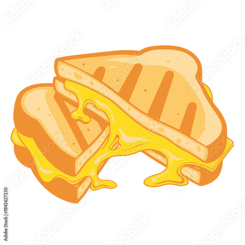 Melting Cheese Toast Illustration – Gooey Sandwich Food Vector Icon