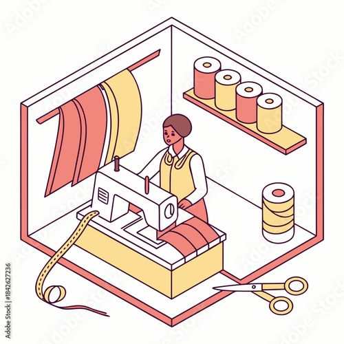 Traditional Tailor Shop – Sewing Workspace, Fashion Stitching Tools and Garment Making Setup