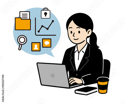 ビジネス　パソコンで仕事をする女性　ビジネスツール01