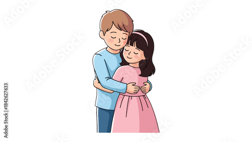 Embrace of Affection: Gentle illustration captures a moment of love and connection, as two figures embrace warmly, radiating affection and intimacy.