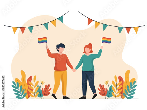 Vector illustration the couple celebrate pride month