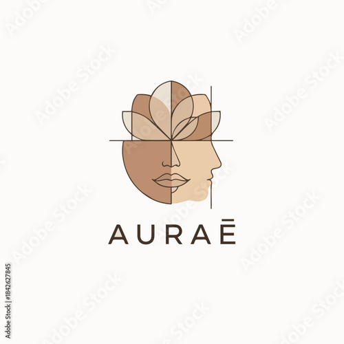 Minimalist Line Art Face and Lotus Logo – Suitable for Wellness Centers, Skincare Brands, Spas, Yoga Studios, and Holistic Beauty Businesses