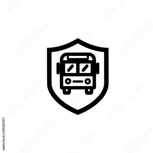 Inner bus icon placed in shield representing safety focused transportation and dependable travel systems