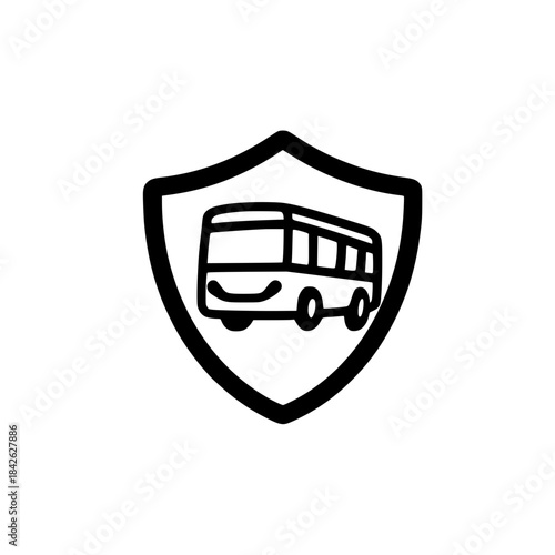 Secure shield containing bus icon highlighting protected transit services and safe mobility solutions