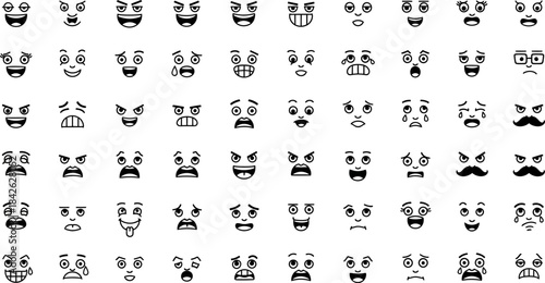 Cartoon retro faces. Vintage emotional face with mascot characters funny faces , eyes and mouths elements