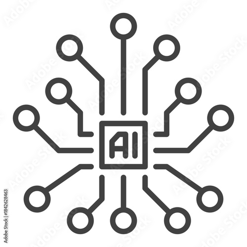 Vector AI Brain - Artificial Intelligence thin line icon or symbol