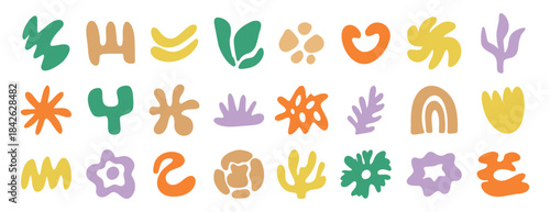 abstract organic shapes kit set, irregular hand drawn doodle organic shapes and liquid form. Plant nature liquid random boho set