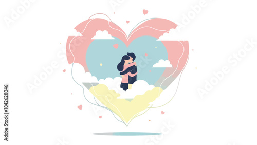 Heartfelt Embrace: A couple shares a tender moment within a heart-shaped embrace, symbolizing love, affection, and emotional connection.