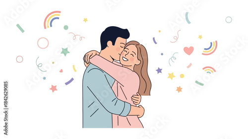 Loving Embrace: A tender moment captured as a couple shares an affectionate hug. Filled with joy and happiness, their close connection. A tender display of love.
