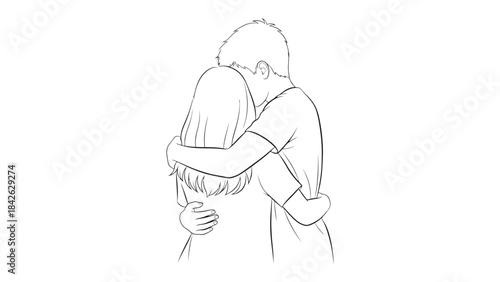 Embracing Unity: A tender sketch captures the closeness of two individuals in a heartfelt embrace, symbolizing support, connection, and comfort.