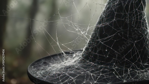 Witchs Hat Covered in Cobwebs for Halloween.