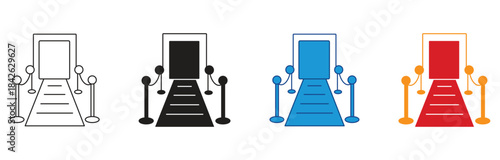 Elegant red carpet entrance icon Set Multiple Style Collection. Vector illustration.