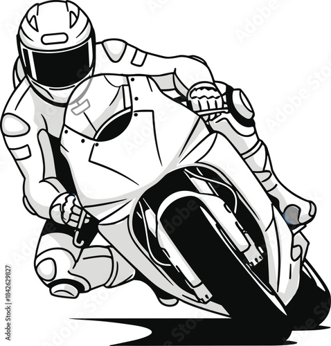 Motorcycle Racer Leaning Low on Sport Bike Cornering at High Speed, Motor Racing Adrenaline and Extreme Sport Vector