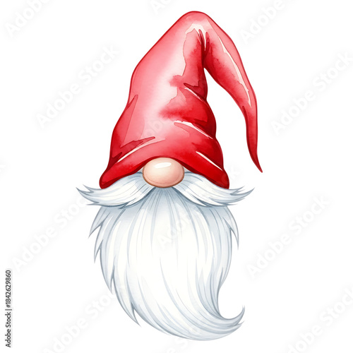 Gnome with red hat and white beard on white background