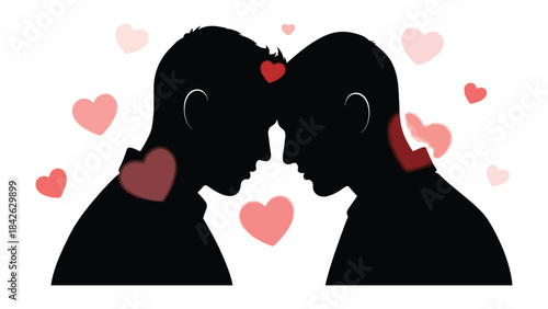 Boundless Hearts: An Illustration of Love and Intimacy: In this graphic, two figures represent the essence of love, their silhouettes softly intertwined amidst a flurry of heart.