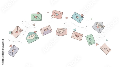 Love Letters: A cascade of pastel-colored envelopes, adorned with delicate hearts, drift through the air, carrying messages of affection and endearment.