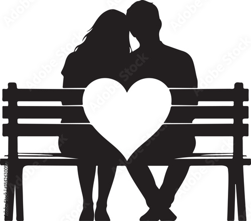 Couple on Bench Silhouette: Heart Symbol Love Graphic Vector

Romantic Park Bench Scene: Black and White Valentine's Icon

Man and Woman Sitting Together: High-Quality Relationship Symbol
