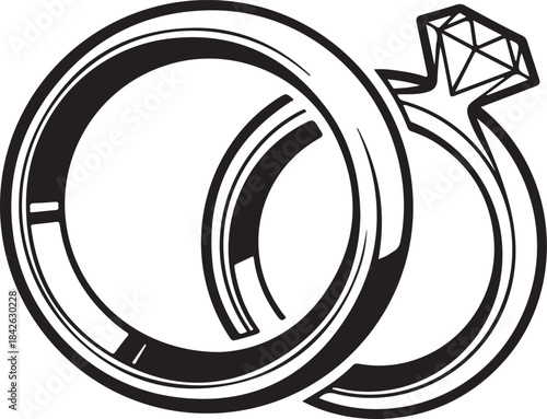 Diamond Wedding Rings Outline: Black and White Engagement Icon

Two Intertwined Wedding Bands Vector: Marriage Commitment Symbol

High-Quality Diamond Ring and Band Outline for Bridal Design