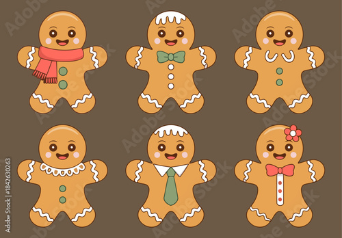 Playful Gingerbread Men and Women in Festive Attire for the Christmas Season