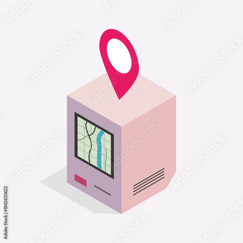 Global Positioning Systems with retro machine isometric graphic
