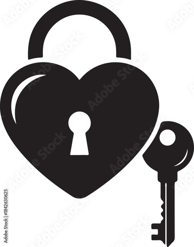 Romantic Heart Lock and Key Icon: SVG Vector for Valentine's Day Design

Love Symbol Vector: Heart Padlock and Skeleton Key Silhouette

Black and White Lock Screen Icon: Key to My Heart Concept