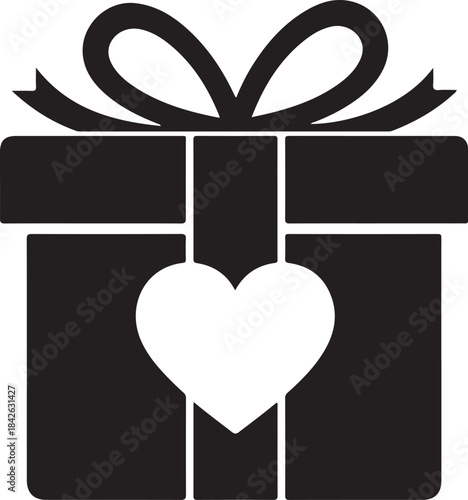 Romantic Gift Box with Heart Icon: Valentine's Day Present Vector

Love and Gifting Symbol: Birthday Present Black and White Clipart

Wrapped Gift Box Silhouette with Ribbon and Bow