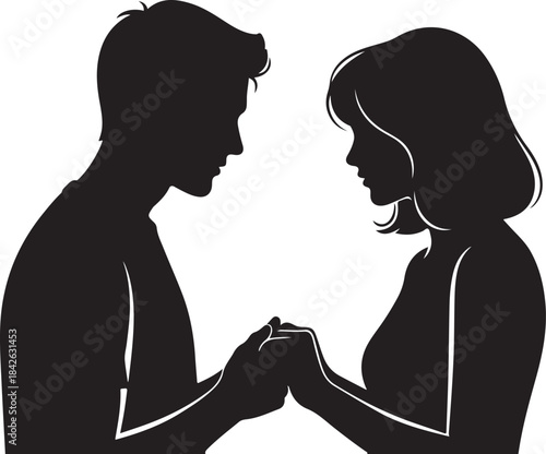 Romantic Couple Silhouette: Holding Hands with Central Heart Symbol

Black and White Love Graphic: Man and Woman Facing Each Other

Valentine's Day Couple Portrait: High-Quality Relationship Vector