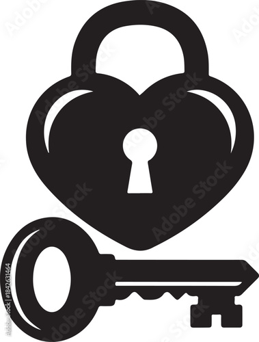 Romantic Heart Lock and Key Icon: SVG Vector for Valentine's Day Design

Love Symbol Vector: Heart Padlock and Skeleton Key Silhouette

Black and White Lock Screen Icon: Key to My Heart Concept