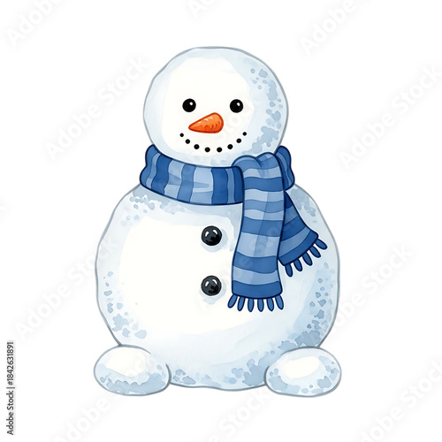 Friendly snowman with blue scarf and carrot nose