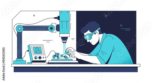 Precision engineering: Advanced manufacturing with robotic arms and skilled operator overseeing