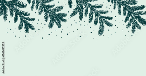 Christmas frame with green tree branch set, hand drawn