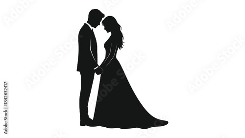 Eternal Bond: A silhouette of a bride and groom embracing in a moment of tender affection, embodying the start of their lifelong journey, promising love.