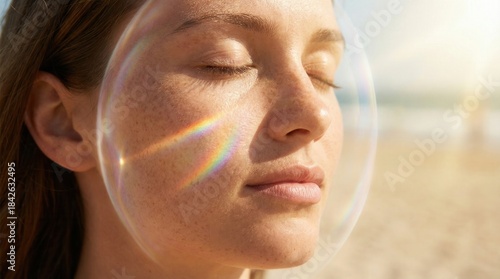 Sunscreen UV Protection Invisible Prism Shield On Female Face