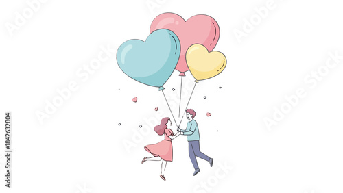 Love's Embrace: A tender moment as a couple shares a heartfelt connection, symbolized by heart-shaped balloons, conveying love, affection, and togetherness.