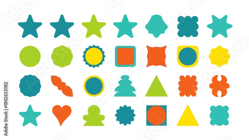 Collection of Diverse Geometric Shapes and Icons in Bright Colors