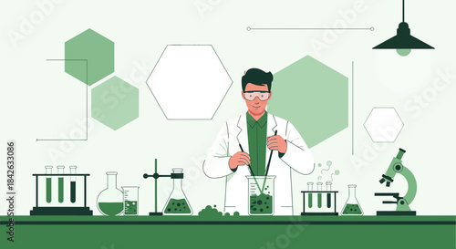 Scientist in a laboratory mixing chemicals conducting research and experiments related to science