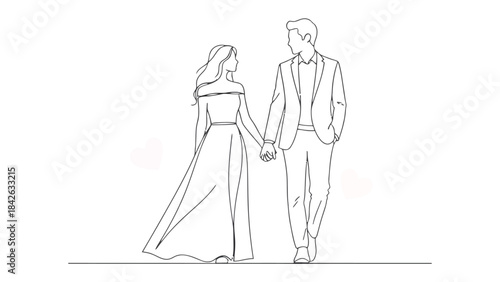 Hand in Hand: A minimalist illustration captures a couple walking hand in hand, the lines of their figures subtly defining a bond. 